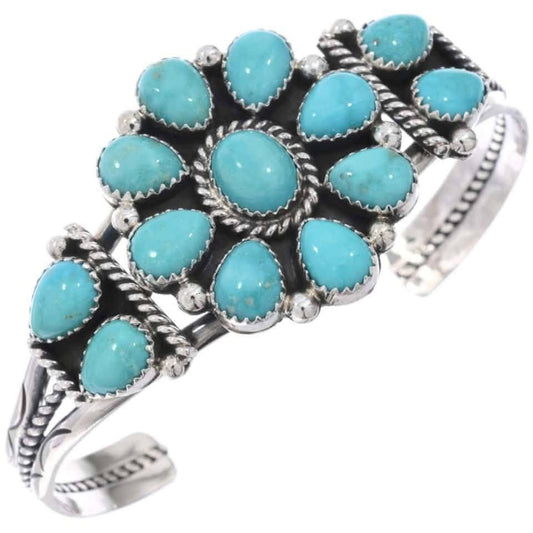 Navajo Handmade Sonoran Gold Turquoise Cluster Cuff
