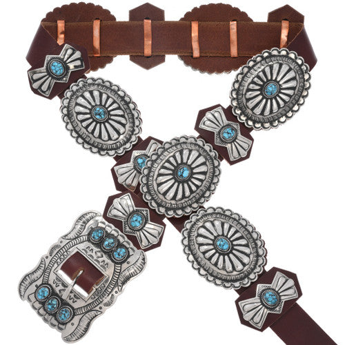 The Salinas: Silver Stamped Turquoise Concho Belt