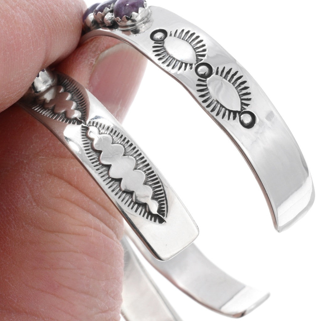 Navajo Handmade Charoite and Sterling Silver Stacker Cuff