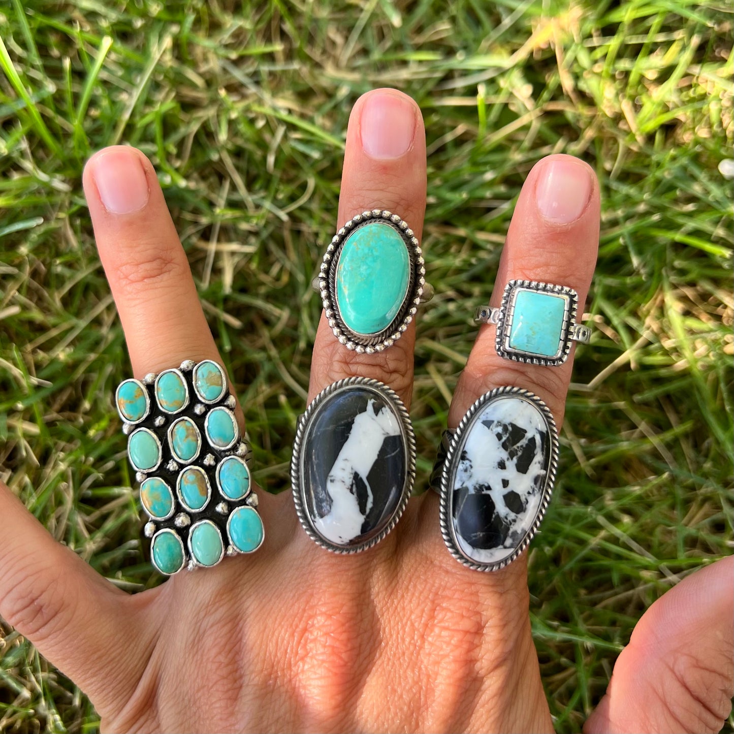 Large Rectangle Turquoise Cluster Ring