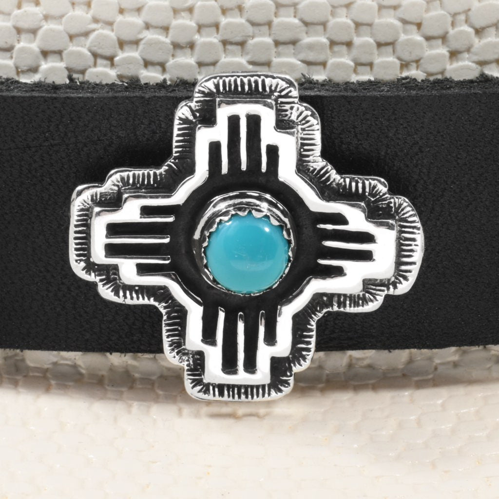 Zia Leather Hat Band - Sterling & Turquoise