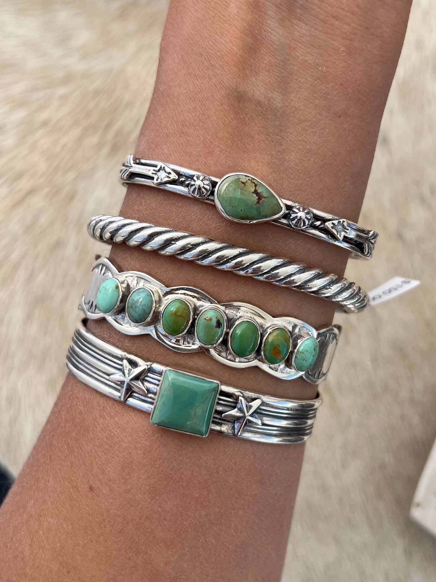7 Stone Navajo Handmade Sterling Silver and Turquoise Cuff