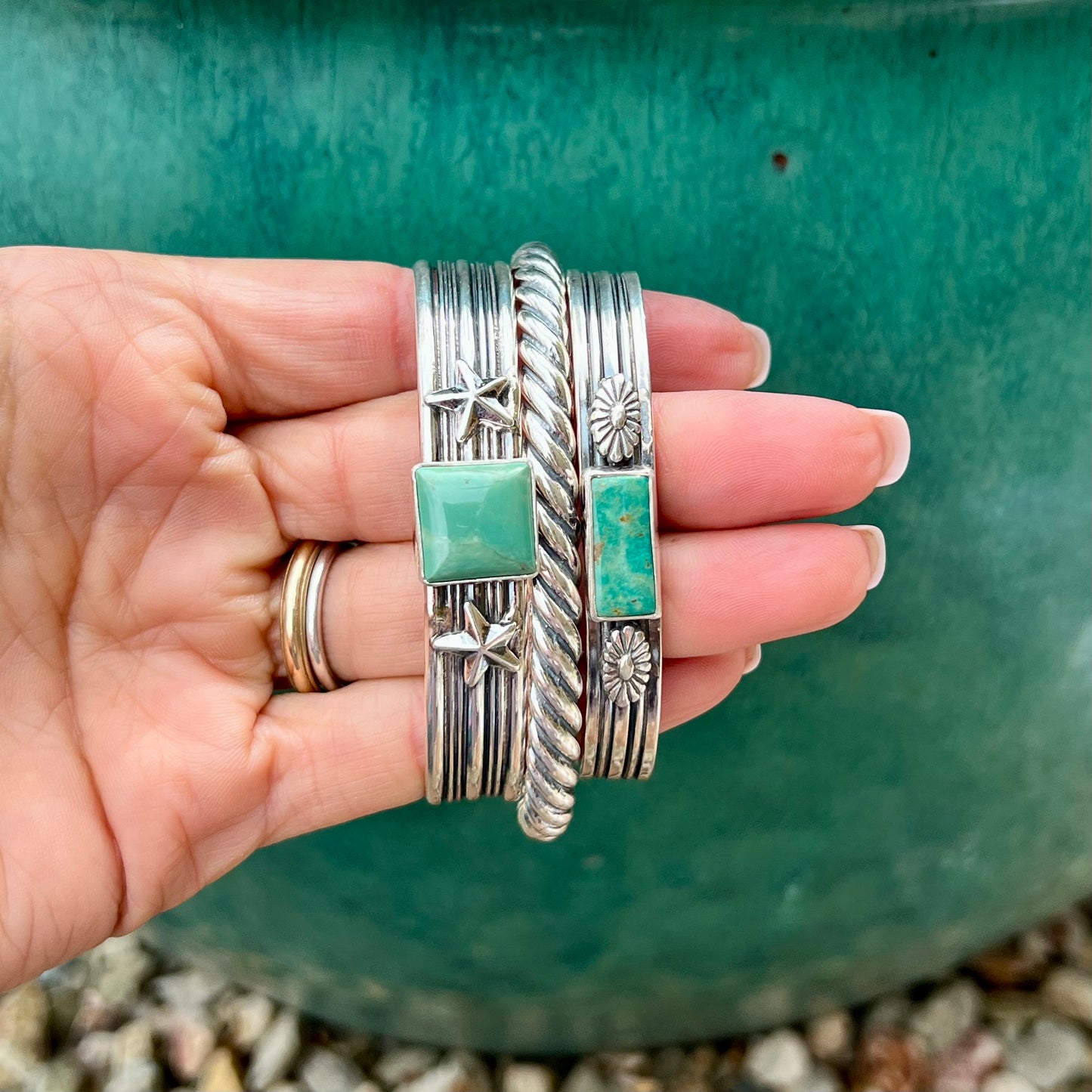 Las Estrellas Turquoise and Sterling Stacker Cuff