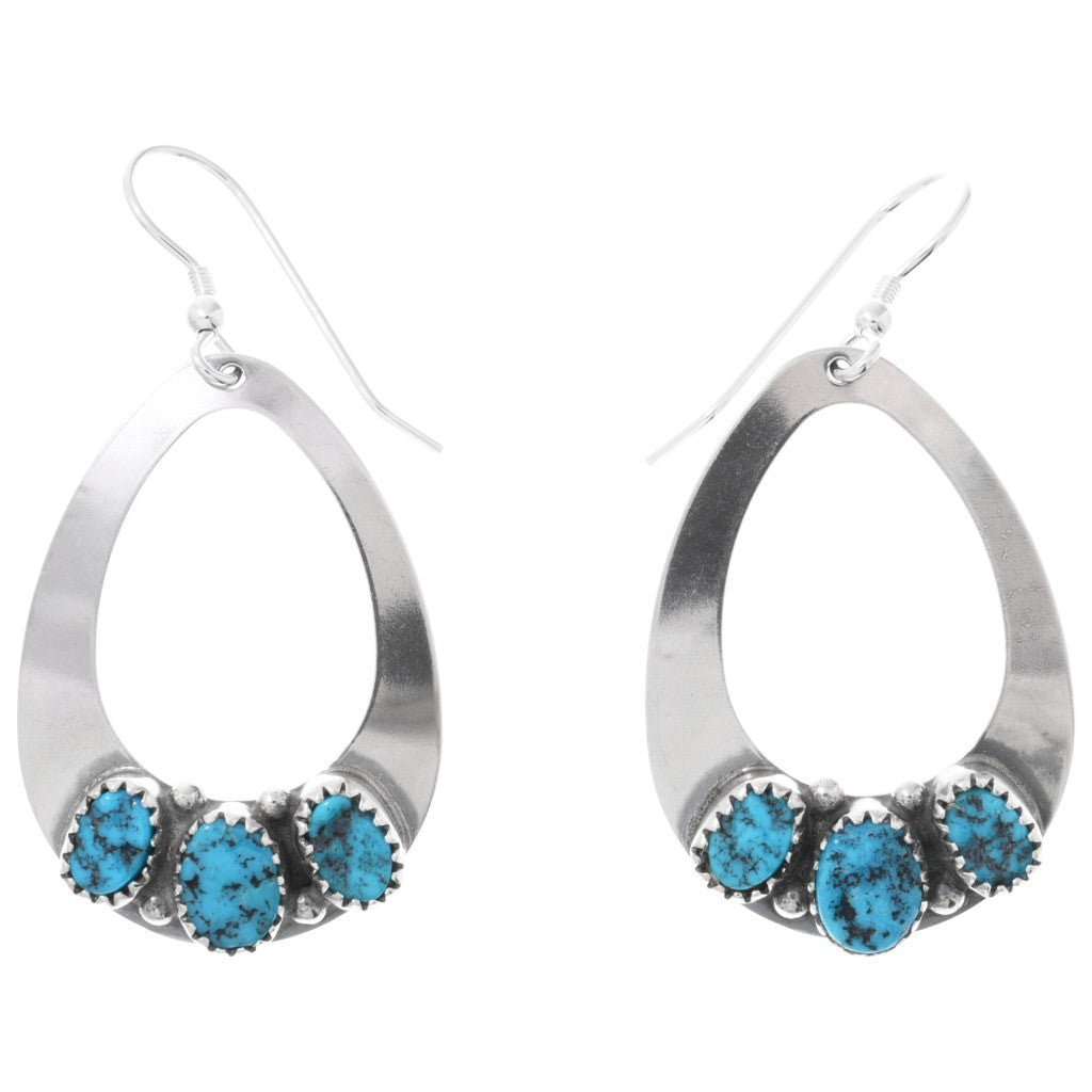 3 Stone Turquoise and Sterling Teardrop Earrings