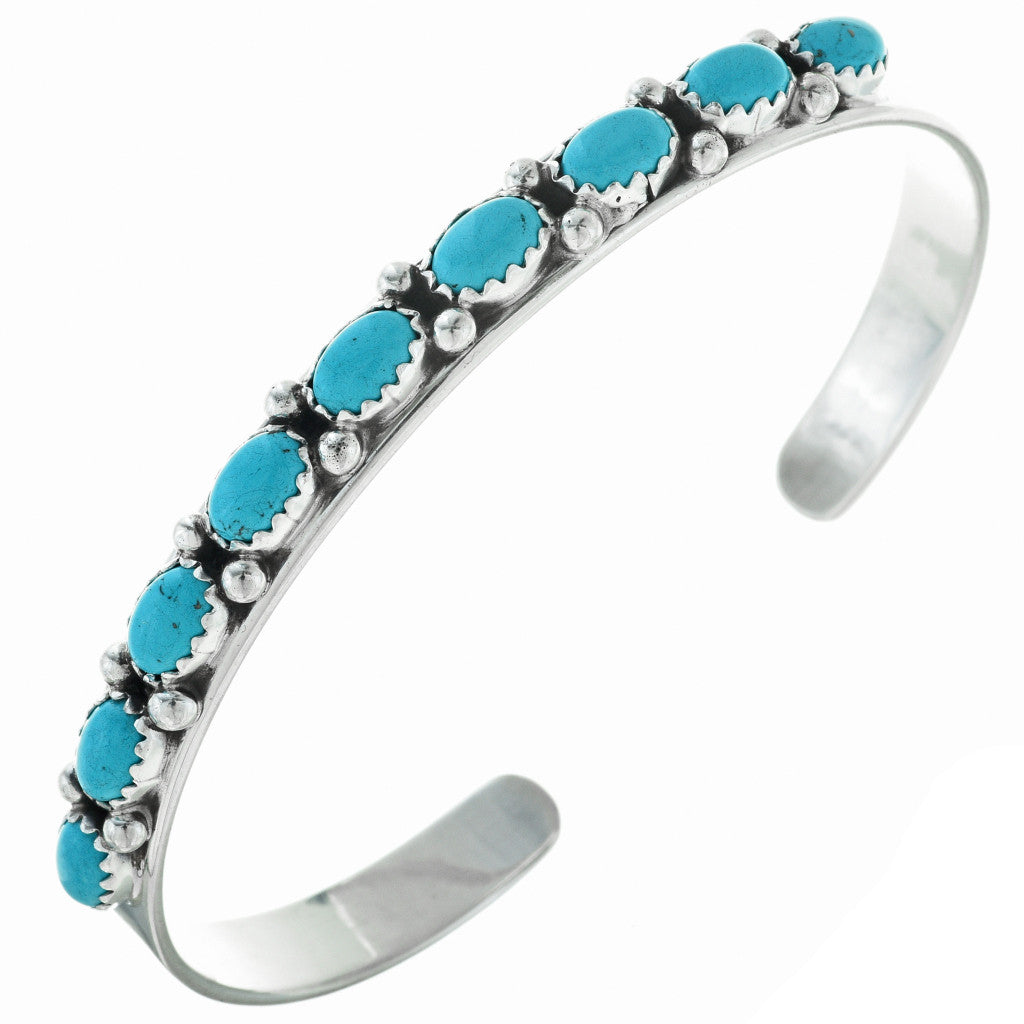Navajo Turquoise and Sterling Row Cuff