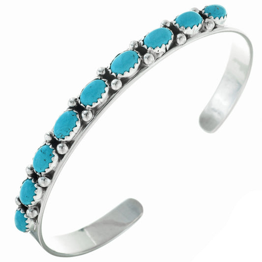 Navajo Turquoise and Sterling Row Cuff