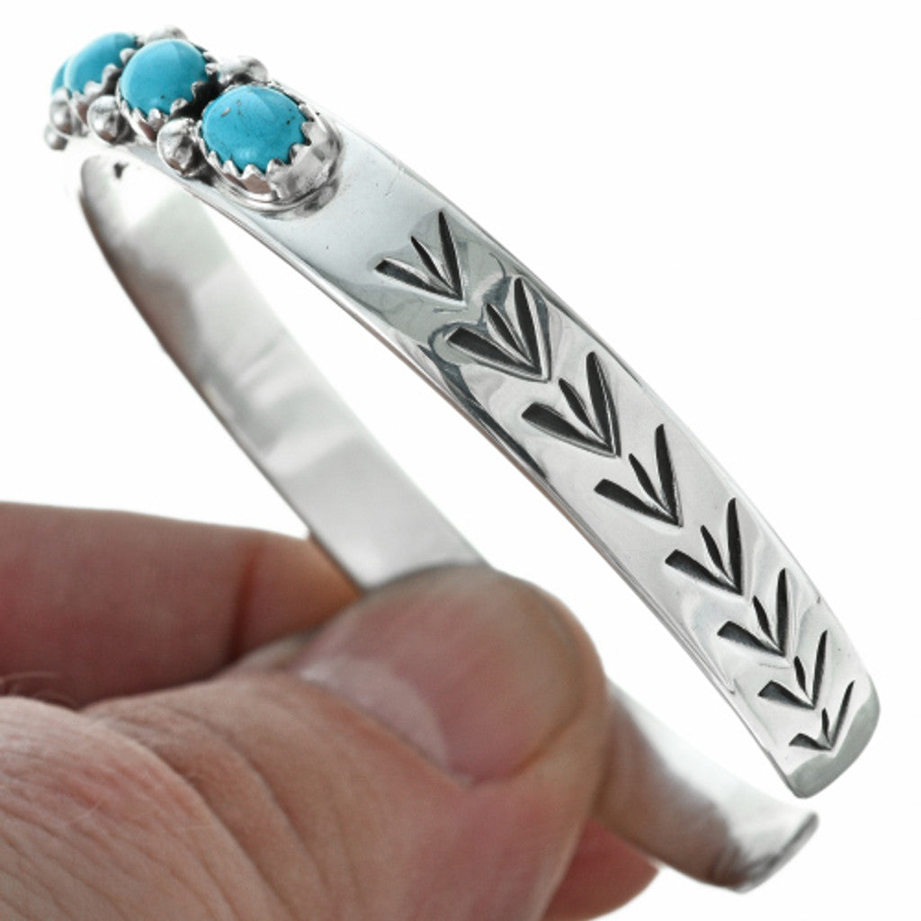 Navajo Turquoise and Sterling Row Cuff