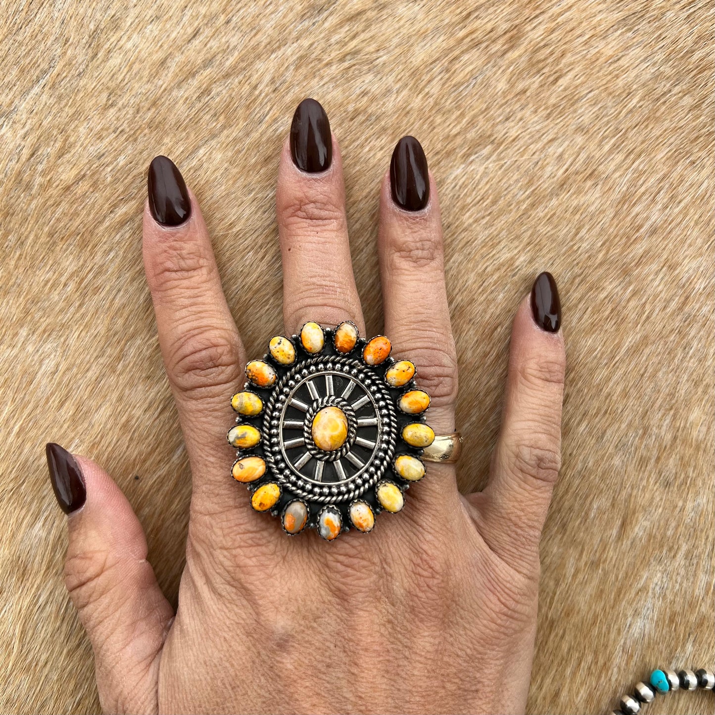 Beautiful Handmade Bumble Bee Jasper And Sterling Silver Adjustable Ring