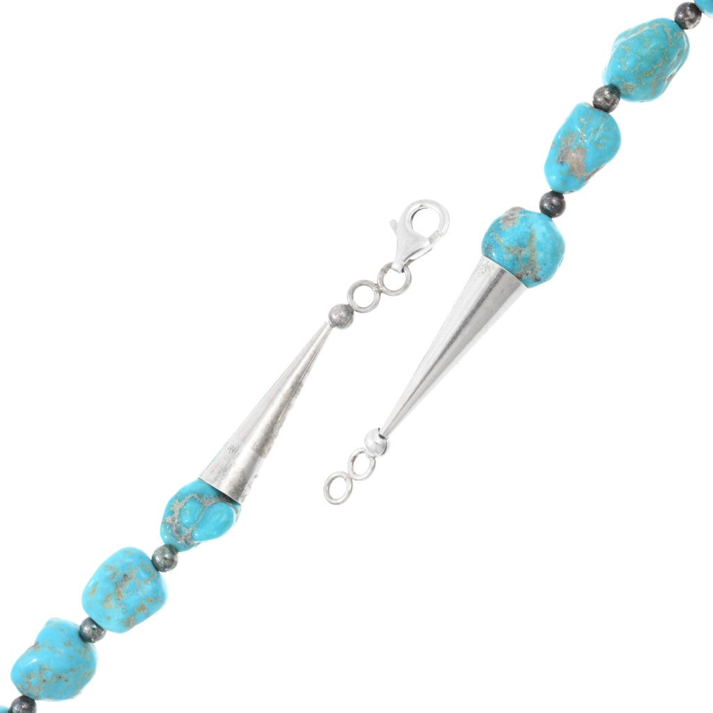 26” Natural Turquoise Nugget + Sterling Bead Necklace