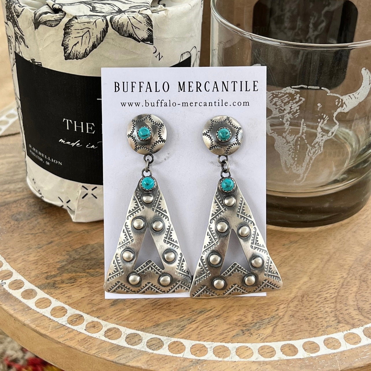 Sterling Silver & Turquoise Concho Dangle Earrings