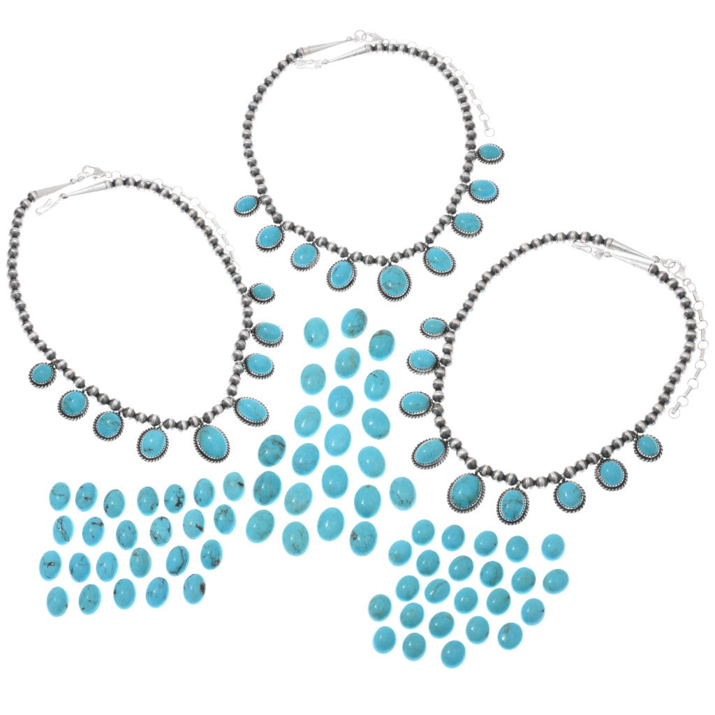 Sleeping Beauty Turquoise and Sterling Silver Pearl Choker Necklace