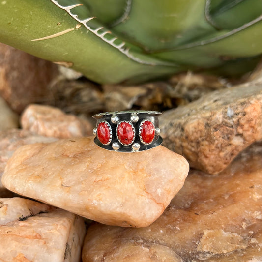 3 Stone Red Spiny Ring- Size 9.5