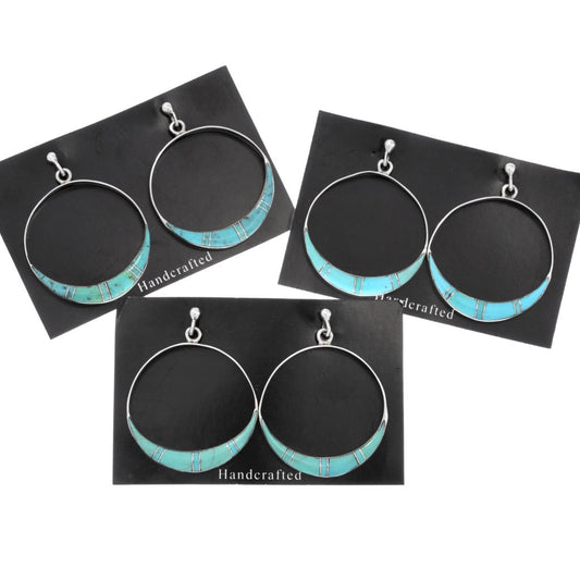 Turquoise + Sterling Inlay Hoop Earrings