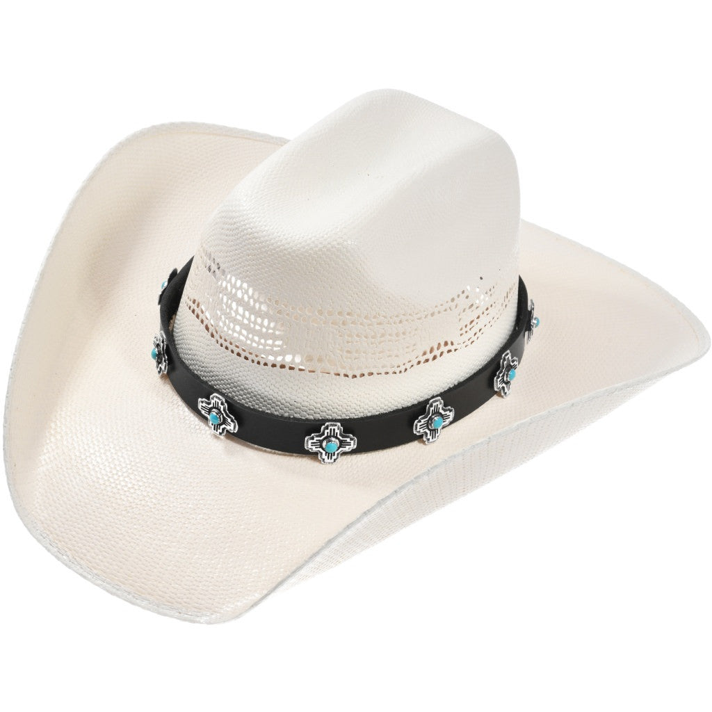 Zia Leather Hat Band - Sterling & Turquoise