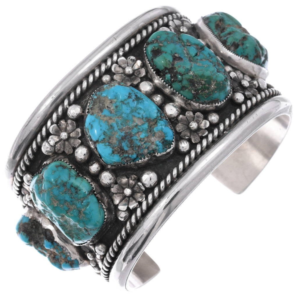Vintage Heavy Gauge Sterling + Kingman Turquoise Cuff