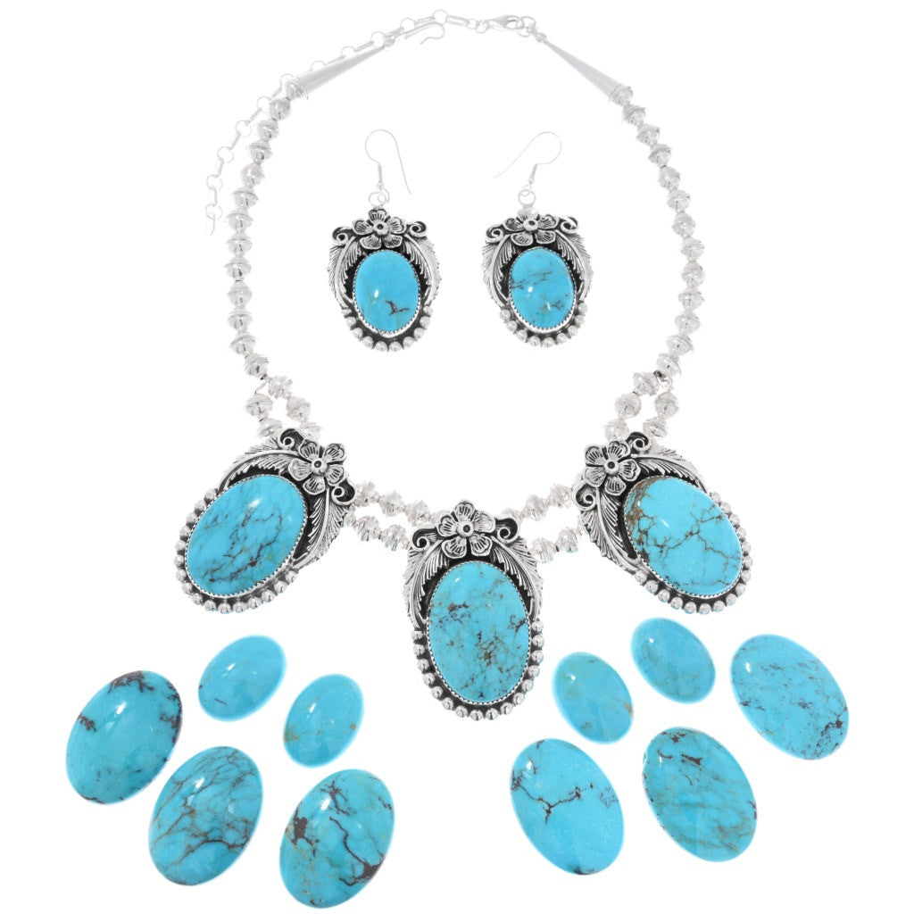Natural Kingman Turquoise + Sterling Navajo Necklace Set