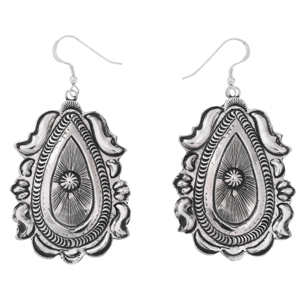 Teardrop Sterling Silver Stamped Concho Earrings