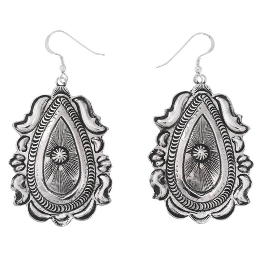 Teardrop Sterling Silver Stamped Concho Earrings