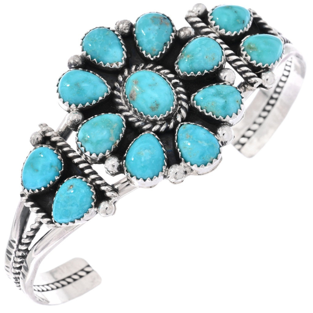 Navajo Handmade Sonoran Gold Turquoise Cluster Cuff