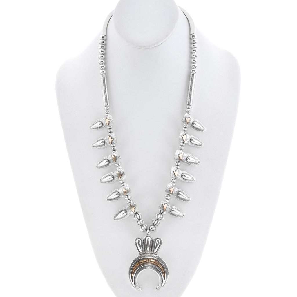 Vintage Sterling Silver and 14k Gold Squash Blossom Necklace