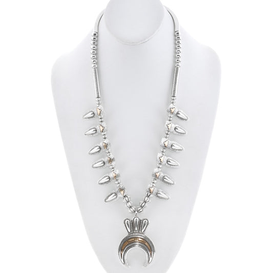 Vintage Sterling Silver and 14k Gold Squash Blossom Necklace