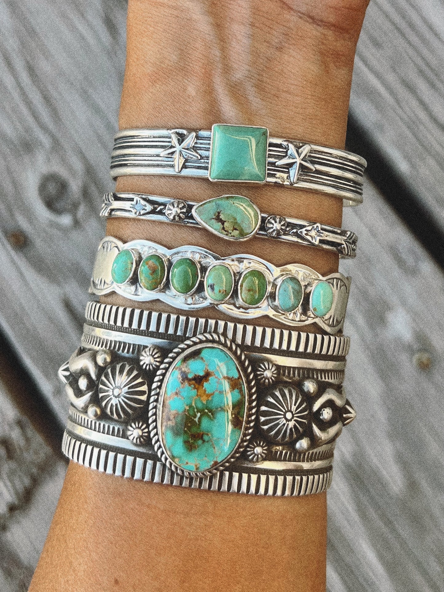 7 Stone Navajo Handmade Sterling Silver and Turquoise Cuff