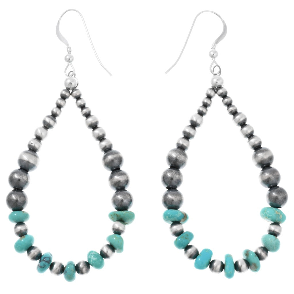 Sterling Silver and Turquoise Beaded Teardrop Hoop Earrings