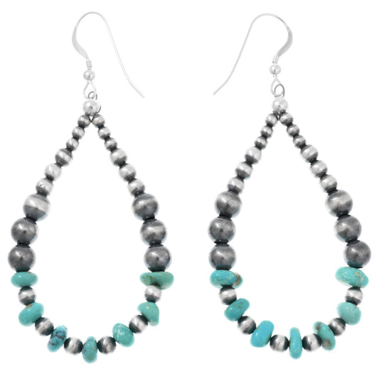 Sterling Silver and Turquoise Beaded Teardrop Hoop Earrings
