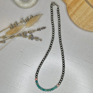 Turquoise + Pink Conch Navajo Pearl 16” Choker