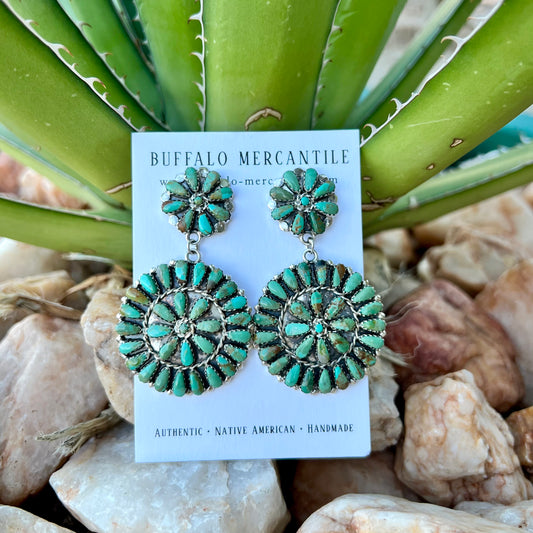 Navajo Turquoise & Sterling Silver Cluster Dangle Earrings