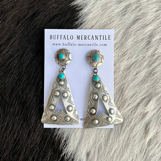 Sterling Silver & Turquoise Concho Dangle Earrings