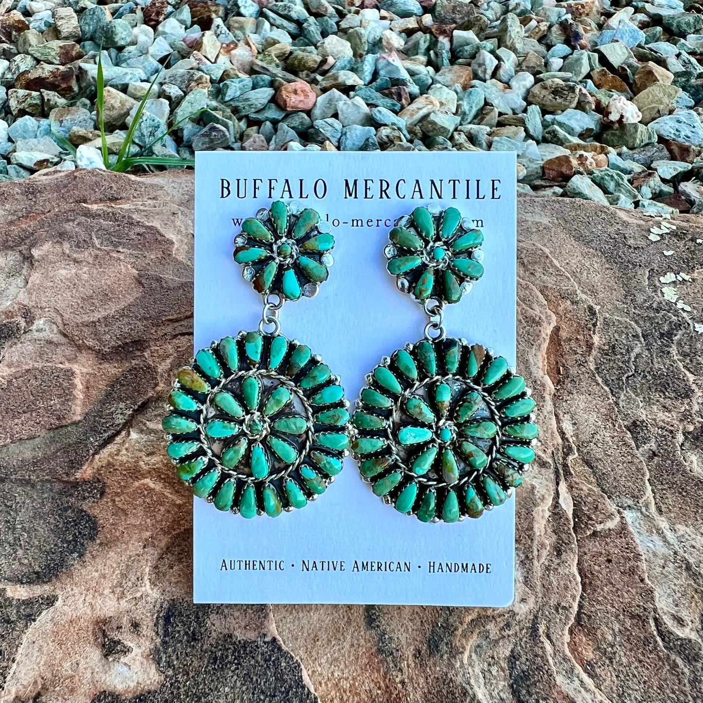 Navajo Turquoise & Sterling Silver Cluster Dangle Earrings