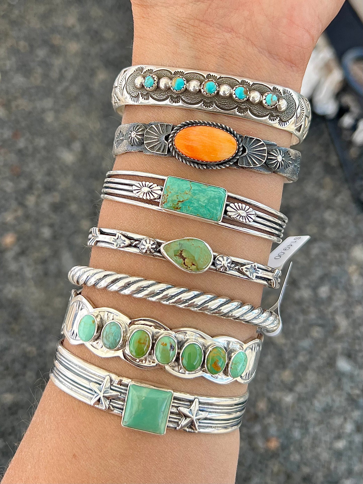 7 Stone Navajo Handmade Sterling Silver and Turquoise Cuff