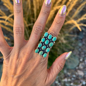 Large Rectangle Turquoise Cluster Ring