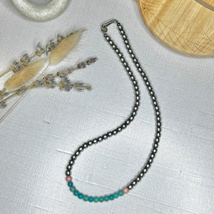 Turquoise + Pink Conch Navajo Pearl 16” Choker