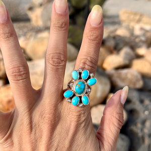 Turquoise Cluster Fan Ring