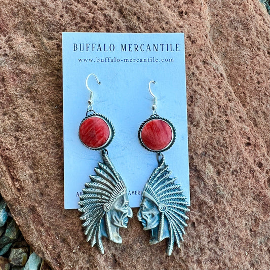 Handmade Spiny & Sterling Silver Chief Dangle Earrings