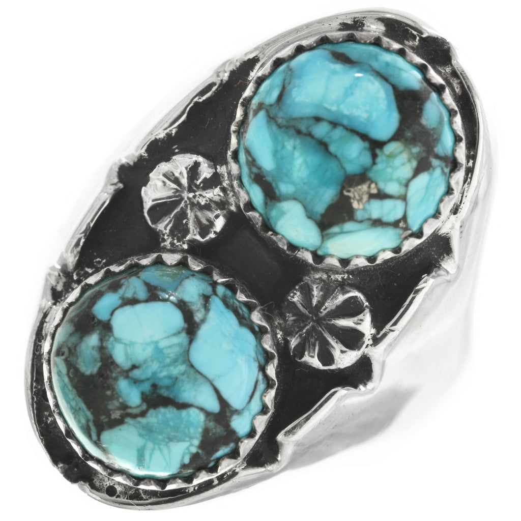 Double Stone Spiderweb Turquoise Ring
