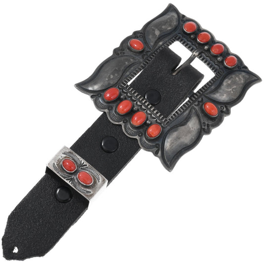 Vintage Navajo Coral Belt Buckle Set