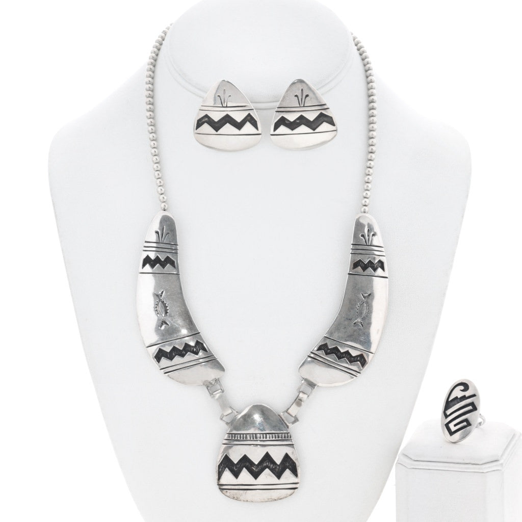 Vintage Sterling Silver Navajo Overlay Necklace Set