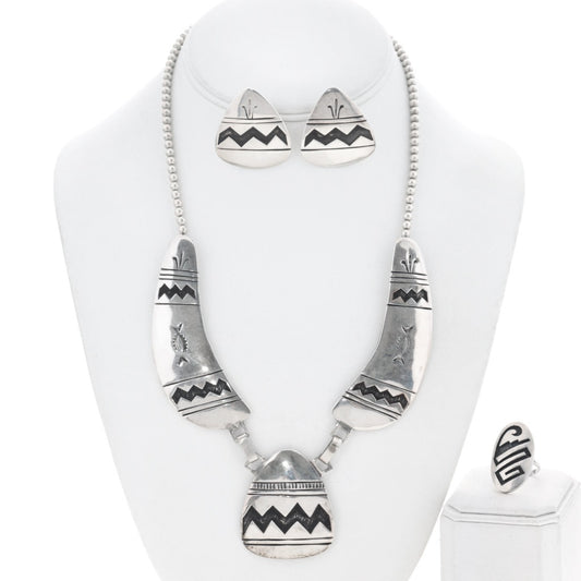 Vintage Sterling Silver Navajo Overlay Necklace Set