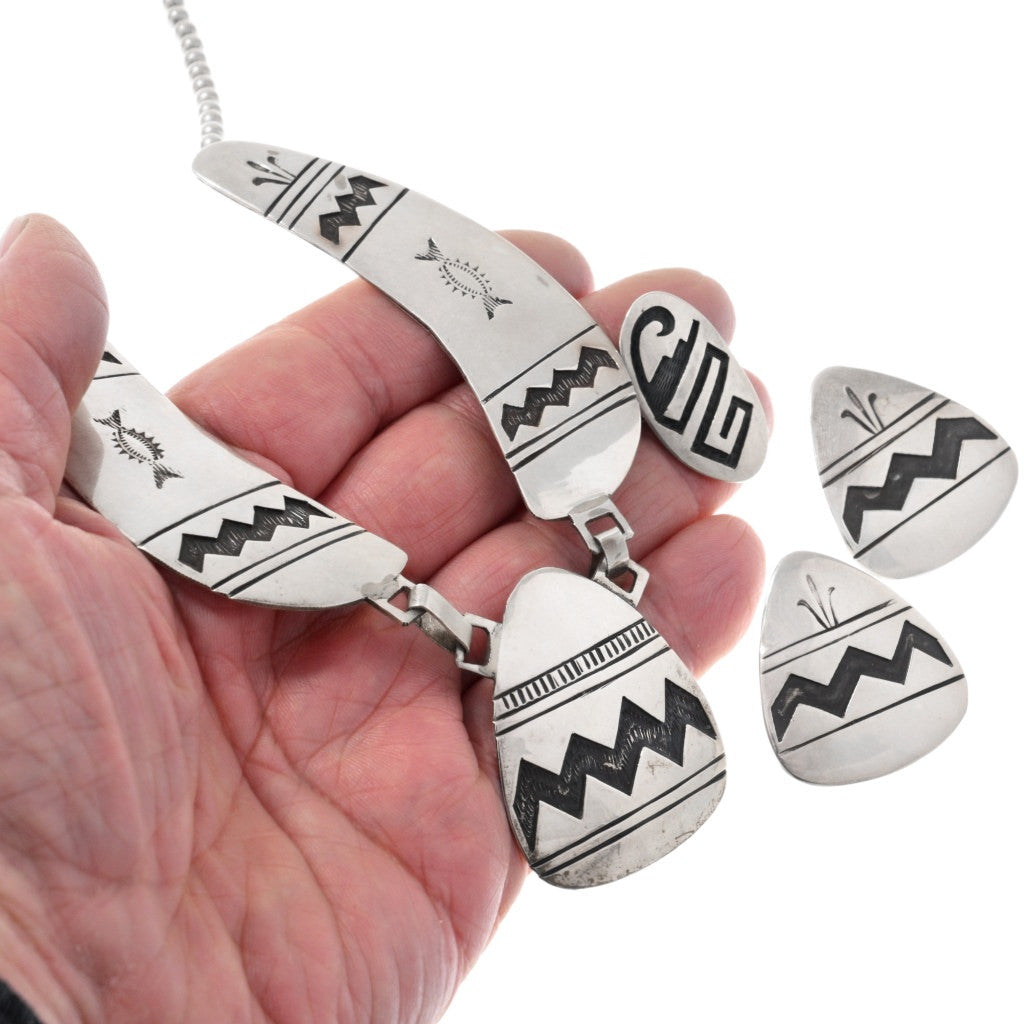 Vintage Sterling Silver Navajo Overlay Necklace Set