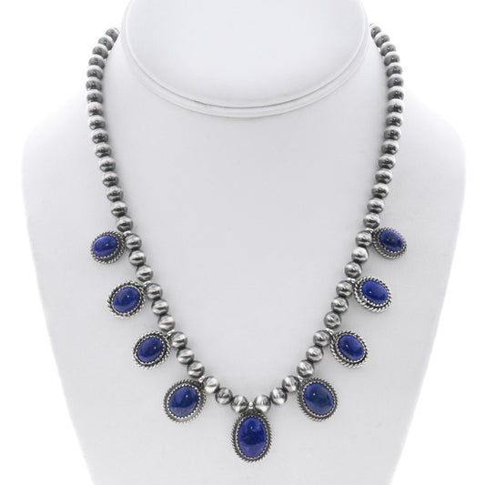 Lapis and Sterling Silver Pearl Choker Necklace