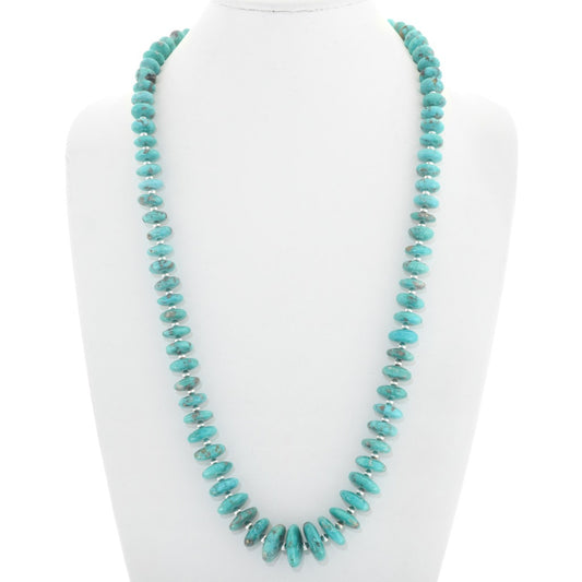 The Lula Natural Turquoise and Sterling Silver Navajo Beaded Necklace-30.5”
