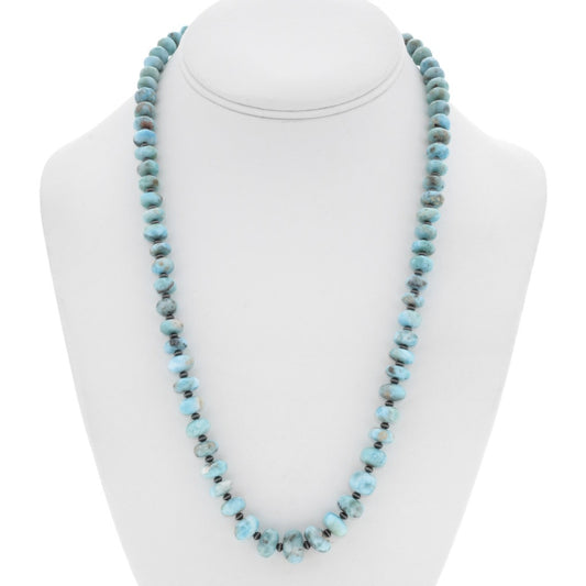 Graduated Larimar and Sterling Silver Navajo Beaded Necklace-22” long