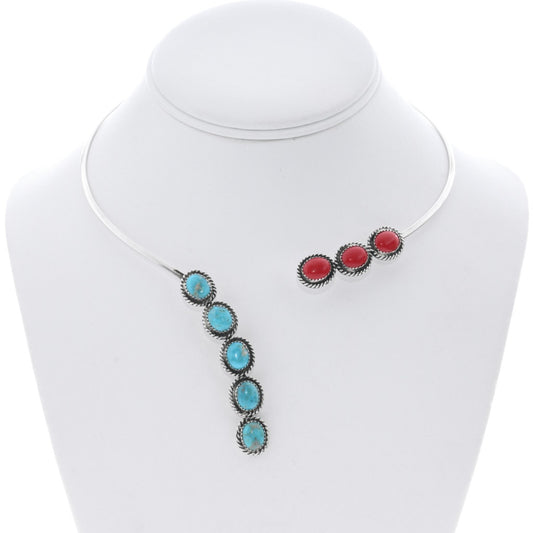 Turquoise and Coral Navajo Collar Necklace