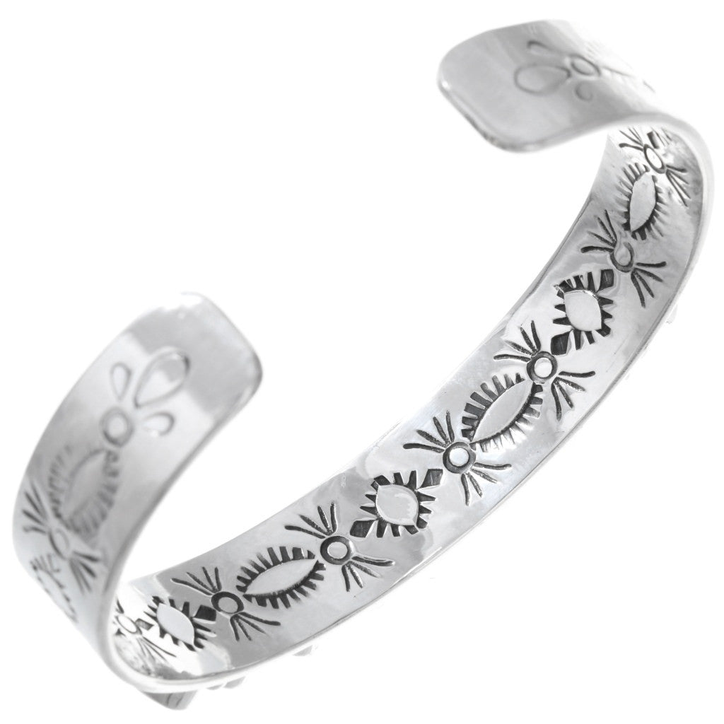 Turquoise Row Stamped Sterling Cuff