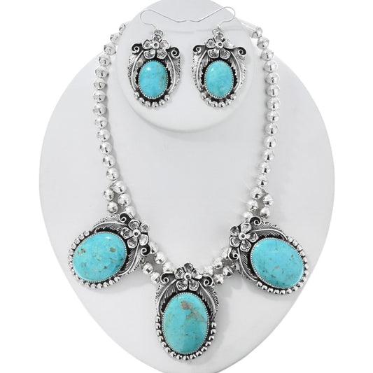 Natural Kingman Turquoise + Sterling Navajo Necklace Set