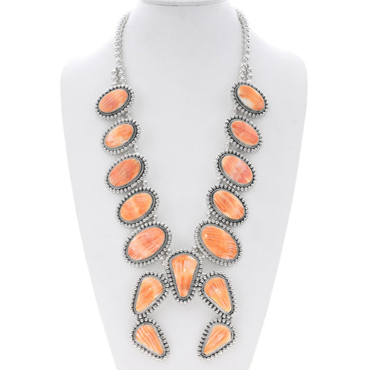 BIG Orange Spiny Sterling Squash Blossom Necklace