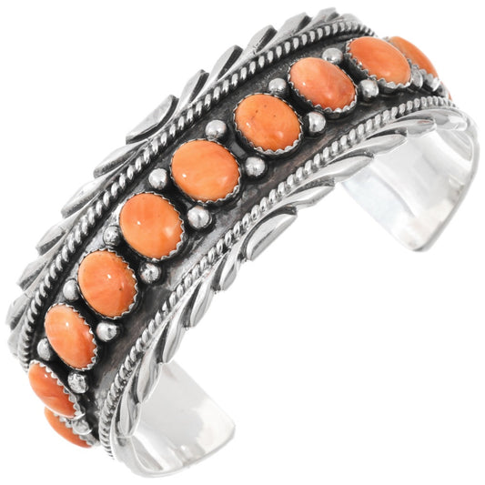 Orange Spiny Oyster + Sterling Navajo Cuff